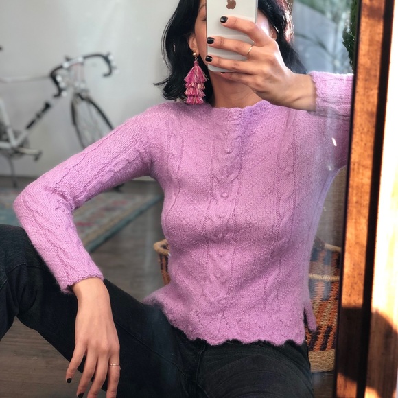 100% baby alpaca lavender sweater xs all - Picture 2 of 4